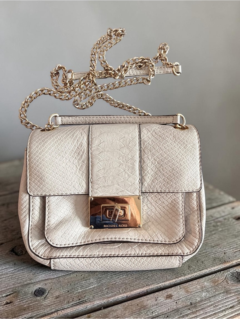 Michael Kors Sloan Python Embossed Leather Chain Shoulder Bag